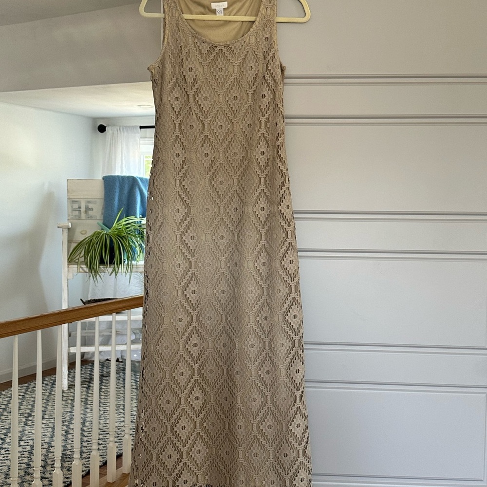 Elegant Beige Lace Maxi Dress